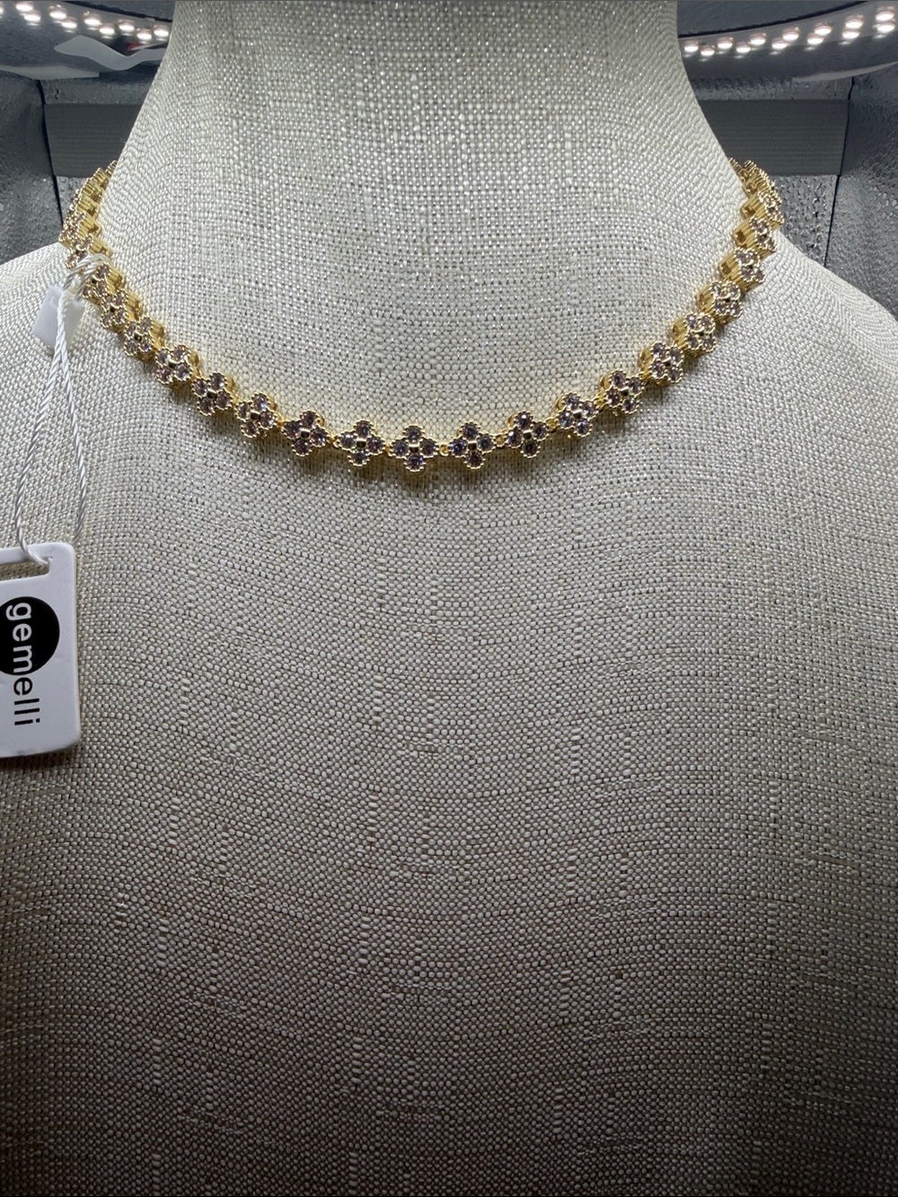 Gemelli Gold Floral Crystal Choker Necklace - Gold